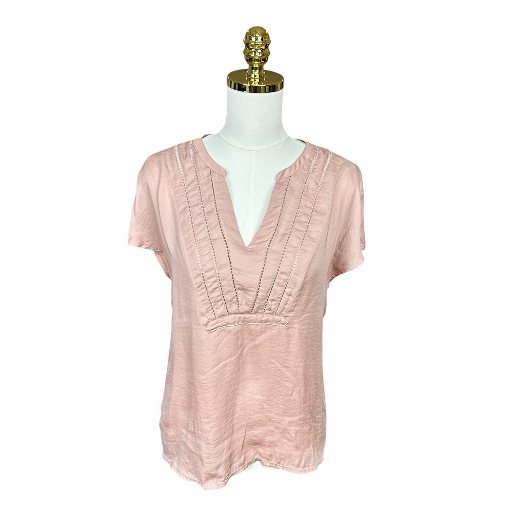 Dolan Left Coast Collection Womens‎ Medium Pink Mixed Media V-Neck Blouse Top